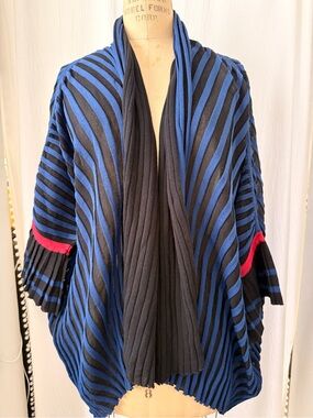 Antonio Marras, Blue and Black Striped Open-Front Pleated Sweater, sz XS